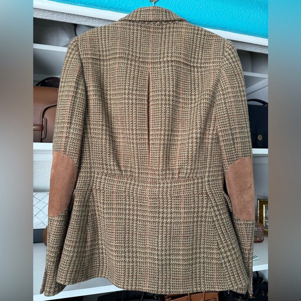 Ralph Lauren Brown Plaid Wool Blazer with Suede Elbow Patches